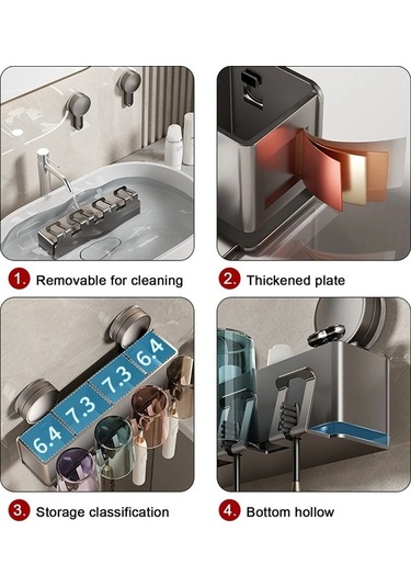 Maoyaya Vantuz Diş Fırçası Tutucu Sıkacağı Ile Deliksiz Banyo Rafı, Çok Renkli Pratik Tasarım Çok Renkli