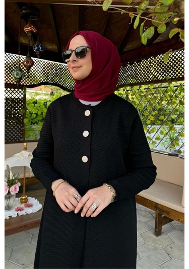 Rabia Şamlı Sinem Çelik Örme Triko Hırka Siyah Çok Renkli