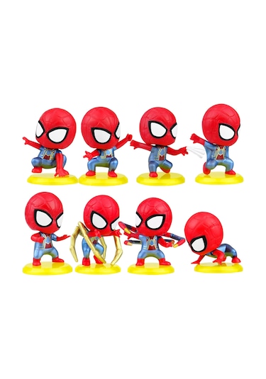 Spiderman - Örümcek Adam 8 Li Tam Set Oyuncak Figür Pasta Süsü Spider-Man