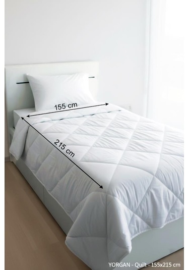 Niron Tek Kişilik Yorgan + 1 Adet Yastık Seti 155x215 Cm 4 Mevsim Mikrofiber Konfor Beyaz