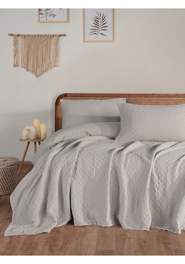 Cambridge Yatak Örtüsü Seti Çift Kişilik Açık Gri Kutulu