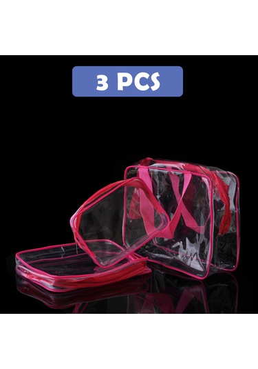 Xiyyadms Kırmızı 3'lü Set - Şeffaf Pvc Su Geçirmez Makyaj Çantası, Tuvalet Malzemeleri Ve Gereçler İçin Taşınabilir Depolama Çantası S-m-l Boyutları Kırmızı