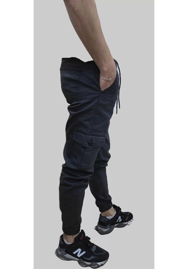 Erkek Jogger Beli Ve Paçası Lastikli Keten Antrasit Kargo Pantolon Antrasit