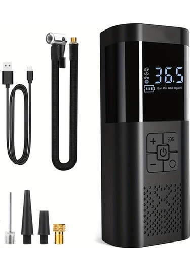 Primepickings Taşınabilir Lastik Şişirme 150psı Kablosuz Hava Kompresörü Usb Şarjlı Araç Bisiklet Motor Ve Spor Topları İçin Black