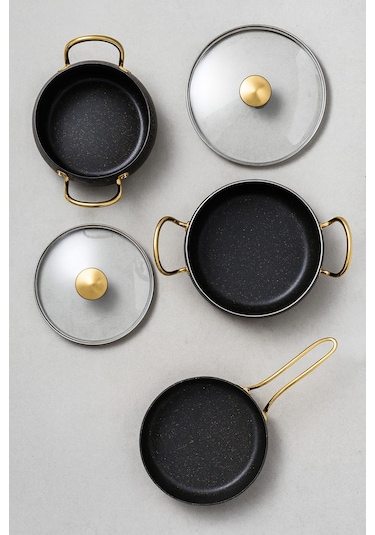 7 Parça Granada Granit Tencere Ve Tava Seti 20 Cm 2.5l, 24 Cm 4.5l, 26 Cm Basık 3l, 26 Cm Tava Gri