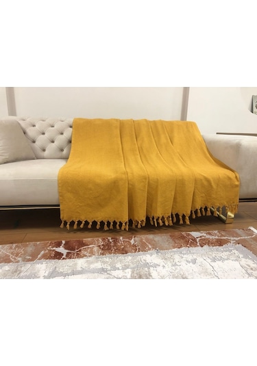 Hardal Koltuk Örtüsü Balık Sırtı Desen 180 210 Hardal