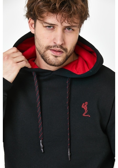 Polostate Erkek İskelet Nakışlı 3 İplik Sweatshirt Siyah