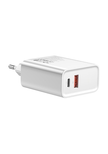 Hombey Baseus Hızlı Şarj Cihazı, Type-c + Usb, 30w Pps, Çoklu Hızlı Şarj Desteği, Evrensel Voltaj 100-240v , Beyaz, Avrupa Standartı