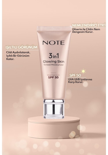 Note Cosmetics 3 in 1 Glowing Skin Tinted Moisturizer 50 SPF Işıltılı Aydınlatıcı Krem
