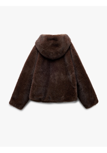 Koton Kapüşonlu Cepli Oversize Suni Kürk Kaban Kahverengi 6wak00206ew Kahve