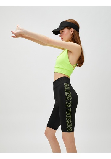 Koton Biker Tayt Yüksek Bel Slogan Baskılı Siyah 3sak40122nk 3SAK40122NK999 Siyah