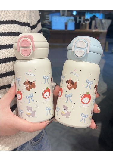 Aurora Paslanmazçelik Yüksek Degerli Büyük Kapasiteli Sevimli Termos Bardak Açık Mavi