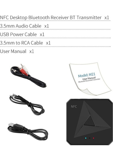 Cbtx M21 2'si 1 Arada Araba Nfc Bluetooth Alıcı Verici Plastik Rca 3.5mm Aux Ses Adaptörü