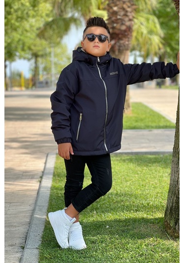 Erkek Çocuk Sabit Kapüşonlu Metal Armalı İçi Kürklü Mont Km3987 Siyah