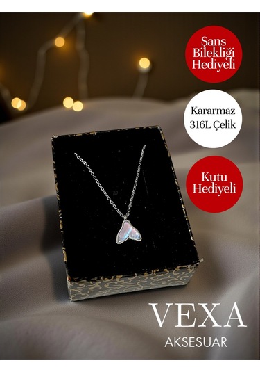 İthal Denge Kolyesi Balina Kuyruğu Çelik Kolye - Özel Kutulu Hediyeli Ürün Gümüş