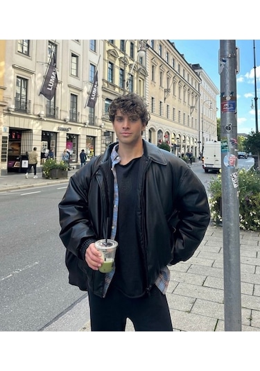 Unisex Yeni Sezon Kapitone Dolgulu Oversize Vintage Siyah Deri