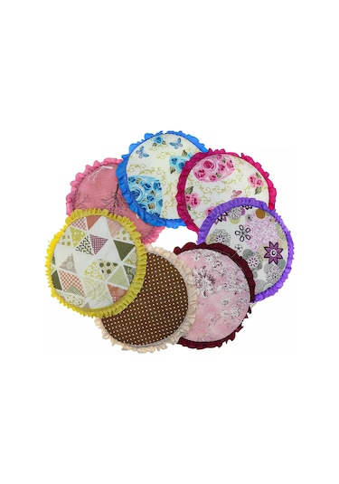 Desenli Fırfırlı Yuvarlak Tabure Ve Sandaliye Minderi-karışık Renk 30x30cm 2'li Çok Renkli