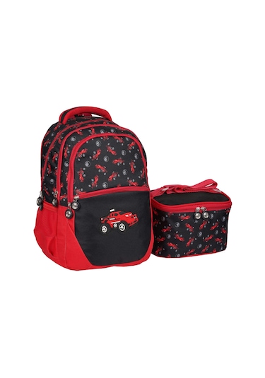 Relaxion Siyah Arabalı İlkokul Çantası Beslenme Çantalı 1350-1