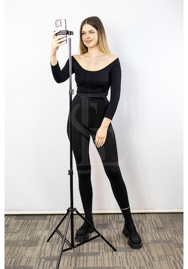 Ensiga Tripod 2.1 Mt 360 Döner Başlıklı Telefon Tutucu Ring Light Metal Işık Stüdyo Lamba Ayağı