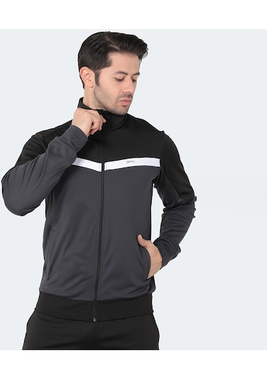 Slazenger RAMOS Erkek Fermuarlı Dik Yaka Cepli Siyah Eşofman Takımı