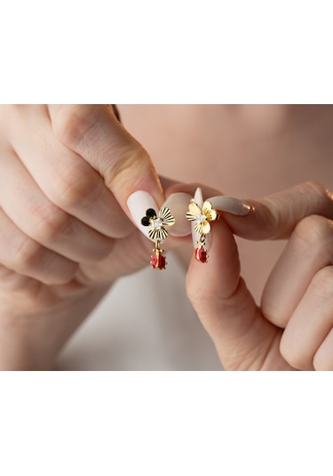 925 Ayar Uğur Böcekli Yonca Küpe.rose.gold.rodaj Gümüş 06981360