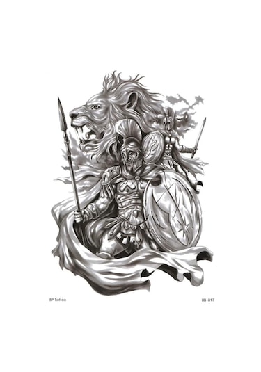 Spartalı Savaşçı Geçici Dövmesi Unisex Tattoo - Renkli Çok Renkli