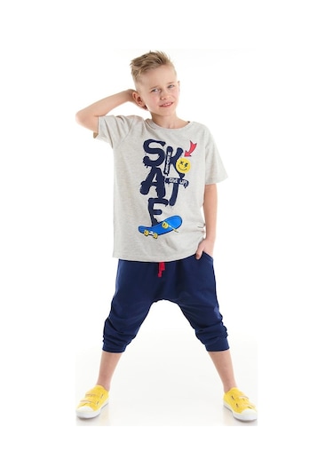 Denokids Mushi Mavi Kaykay Erkek Çocuk T-Shirt Kapri Takım Çok Renkli