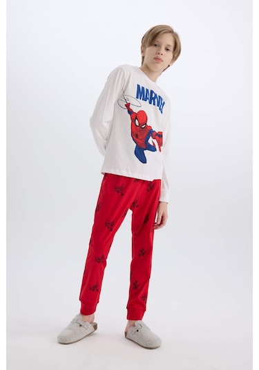 DeFacto Erkek Çocuk Pijama Takımı Marvel Spiderman Bisiklet Yaka Uzun Kollu Üst Uzun Alt Y4861A624WNWT34