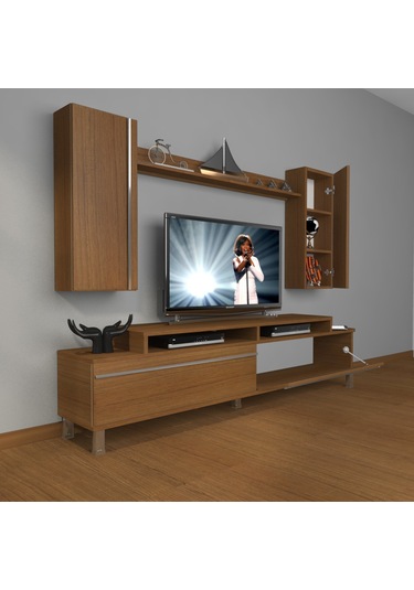 Decoraktiv Ekoflex 7 Mdf Krom Ayaklı Tv Ünitesi Tv Sehpası Ceviz