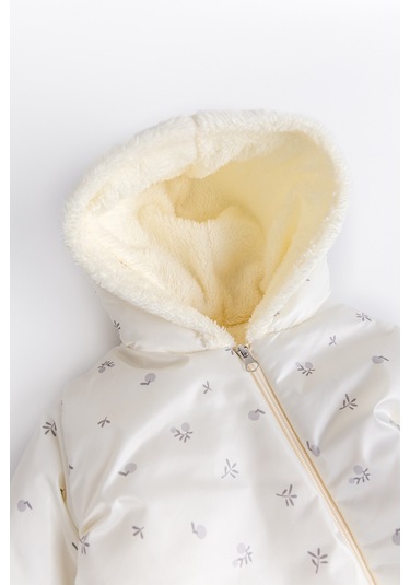 Kapüşonlu Peluş Astarlı Kışlık Kız-erkek Bebek Astronot-kozmonot Tulum Krem