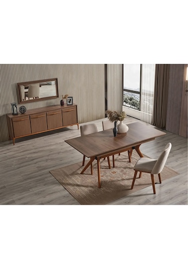 Lima Yemek Odası Takımı Yemek Masası + 4 Adet Sandalye Kahverengi