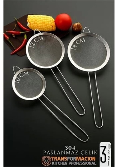 Süzgeç Seti 3 Boy Çok Amaçlı Süzgeç 304 Çelik Profesyoneller İçin Çok Renkli