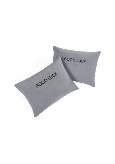 2li Yastık Kılıfı Good Luck Baskılı Füme Füme
