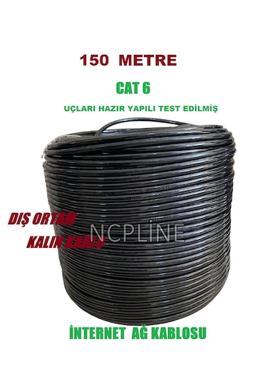 Ncp 150 Metre Dış Ortam Cat6 Internet Kablosu Siyah Fiber Modem Pc Internet