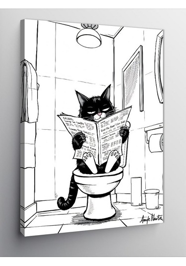 Kanvas Tablo Karikatür Tuvalet Kedisi 50cmx70cm