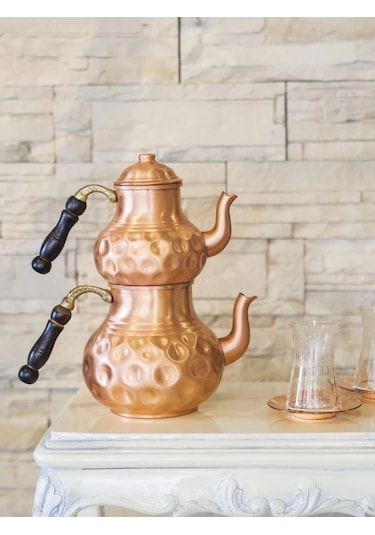 Bakır Çaydanlık Gamzeli Model Mat Bakır Renk Bakır