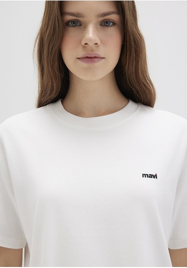 Mavi - Mini Mavi Logo Baskılı Ekru Basic Tişört 1612122-70057 Ekru