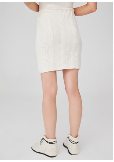 Peraluna Saç Örgü Desenli Kadın Triko Etek Ekru