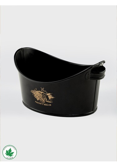 Metal Kayık Ekmeklik, Gondol Ekmeklik, Ekmek Sepeti, Sunumluk Fresh Bread Baskılı - Siyah