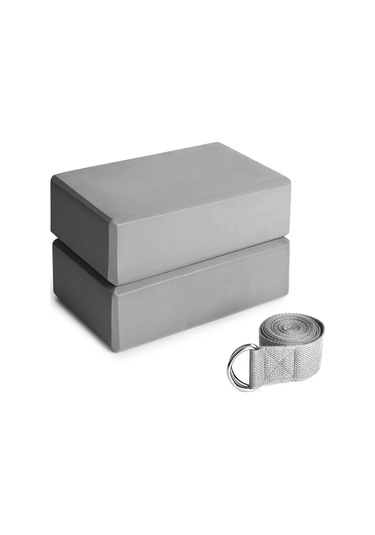 Youtek Gri Eva Yoga Blokları 2 Adet Ve Pamuklu Germe Kayışı Seti - Denge, Konum Doğruluğu Ve Esneklik İçin Pilates Ve Yoga Egzersizleri