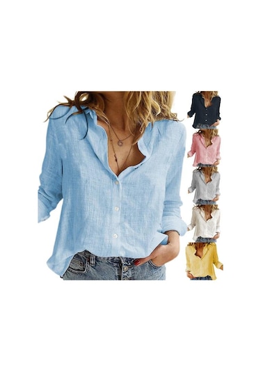 Sarı Büyük Beden Renkli Tek Sıra Düğmeli Yaz Katı Zarif Bol Kesim Gömlek Sarı