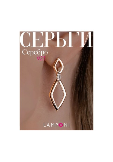 Lamponi 925 Ayar Gümüş Kaplama Küpeler, Uzun, Zirkon İle 147707833 Altın