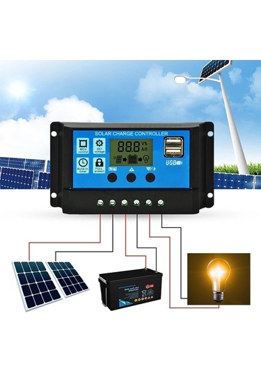 Lemestar 30a Pwm Güneş Şarj Kontrol Cihazı - 12v/24v Otomatik Tanıma, Lcd Ekran, Çift Usb Port, Akıllı Ev Aydınlatması İçin