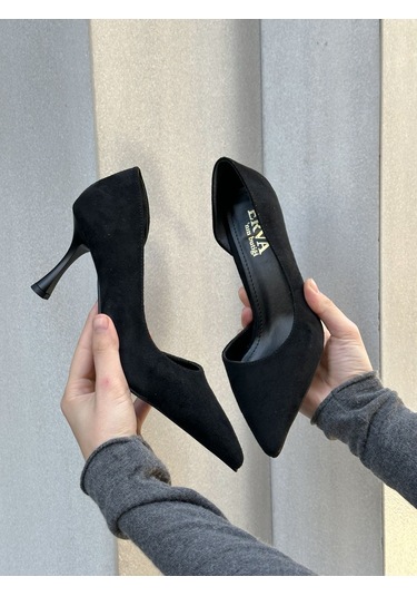 Ervanın Butiği Siyah Süet Vary Topuklu Kadın Stiletto-5986