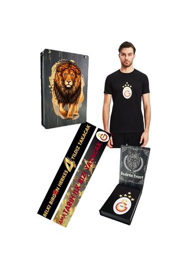 Galatasaray Lisanslı 5 Yıldızlı Arma Siyah T-shirt Uv Ahşap Kutulu SIYAH
