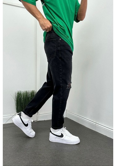 Boyfriend Siyah Eskitme Kot Erkek Pantolon Siyah