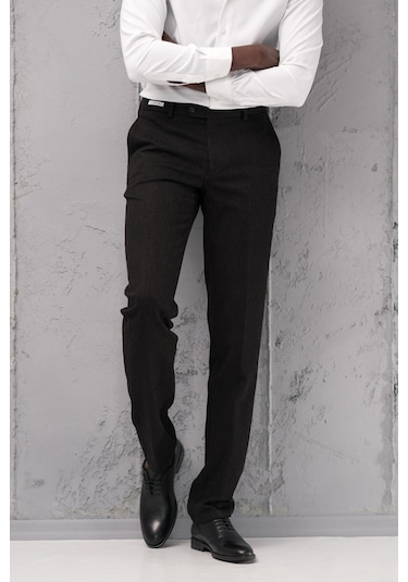 Ecer Regular Fit Düz Kalın Kışlık Gabardin Yan Cepli Pantolon Siyah