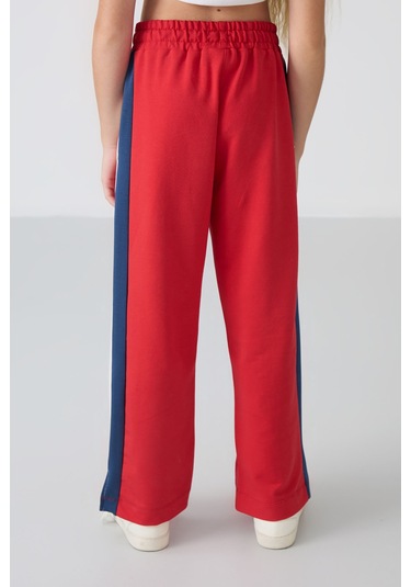 Tommy Life Açık Kırmızı Yırtmaç Detaylı Cepli Geniş Paça Kız Çocuk Eşofman Alt - 75141 Açık Kırmızı