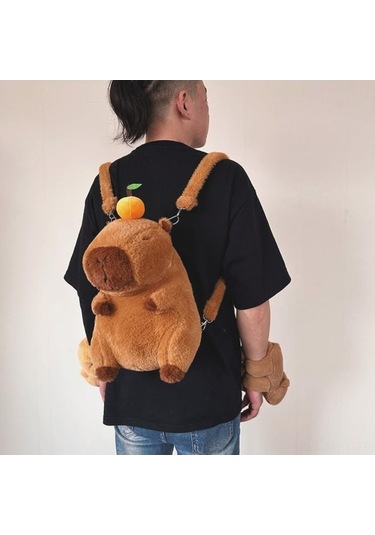 Fastbuy Küçükler İçin Yumuşak Kapybara Figürlü Çift Omuzlu Çanta, Askılı Kayışlı Canlı Desenli Gündelik Çantamız Çok Renkli Çok Renkli