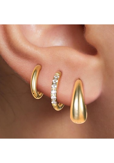 Vkemall Kadınlar İçin 14k Altın Kaplama Zirkon Taşlı 3'lü Set: Dairesel Ve Tek Pırlanta Stilleri, Gündelik & Resmi Özel Durumlar İçin Zenginliğini Yansıtan Kolaylık Gold